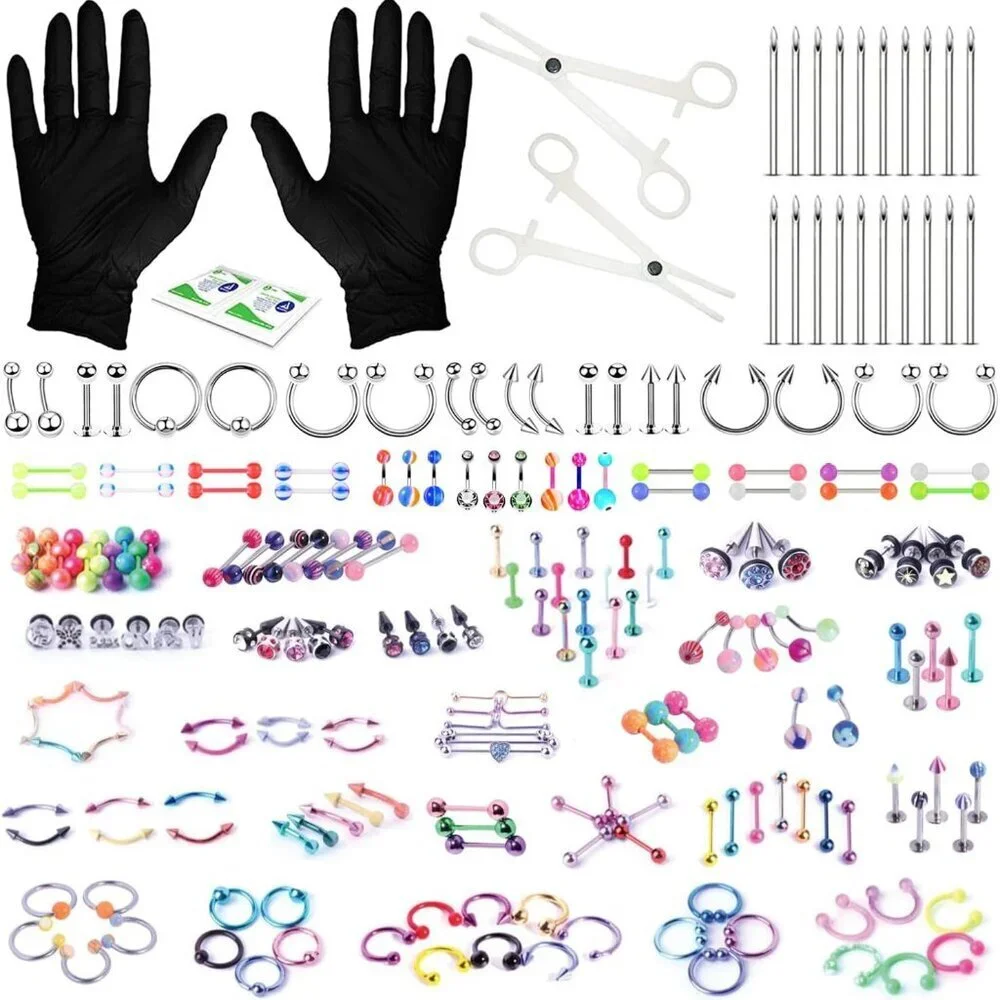 156PC Body Piercing Kit Stainless Steel Jewelry Navel Septum Ear Body - Picture 1 of 7